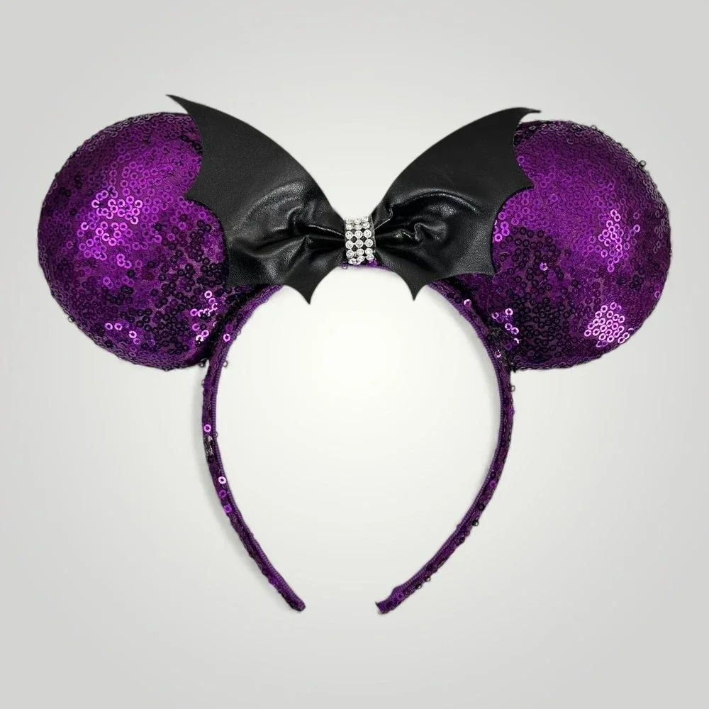 LOT OF 3 Disney Halloween Minnie Mouse Ear Headband Spiderweb Bat Stripes Sequin